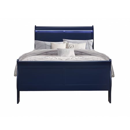 Homeroots Solid Wood Standard Upholstered Bed, Blue 482385
